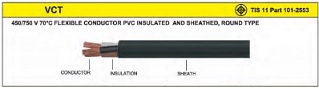 สายไฟกลมดำ THAI YAZAKI Wire Cable : VCT , 3 x 1 sqmm. (100 mt/ea)