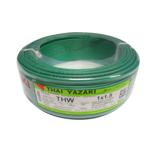 สายไฟ THAI YAZAKI Cable wire : THW Green , 1 x 1.5 sqmm. (100MT/EA)