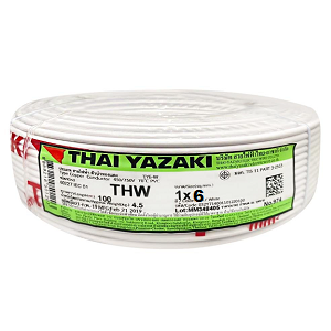 สายไฟ THAI YAZAKI Cable wire : THW White , 1 x 6 sqmm. (100MT/EA)