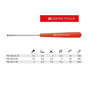 ไขควงปากแบนก้านเล็ก PB No.PB160/0-80 Electronics Screwdriver #0 , 80mm.