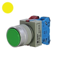 สวิตซ์กดหัวเรียบกดเด้งกลับ QUBIX No.SA2-FM10-Y Control Switches : 22/25mm. , (Yellow)