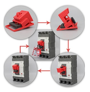 อุปกรณ์ล็อกเมนเบรคเกอร์ (BJD15) Safety Lockout Main circuit breaker for EZD160-250A , 28.5 X 50.5 mm.