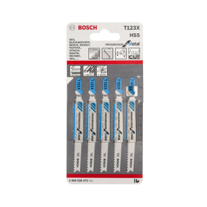 ใบเลื่อยจิ๊กซอว์ตัดเหล็ก BOSCH No.T123X (2608638473) Jigsaw blade : Steel , 1.2 - 2.6mm. (5 Pcs./Ea)