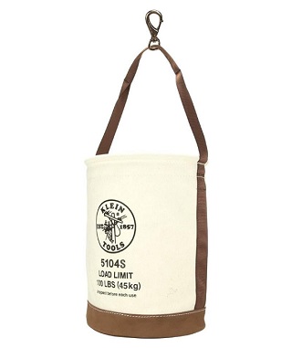 KLEIN NO.5104S Canvas Bucket, Tool Bucket Made with No. 4 Canvas and Leather Bottom, with Swivel Snap Hook ,Dia 12&quot; x Tall 17&quot;