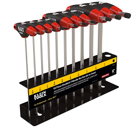 KLEIN NO.JTH410E Set T-Handie Hex-Keywith Stand-inch 4 length (10 pcs.) Size 3/32&quot;-3/8&quot;