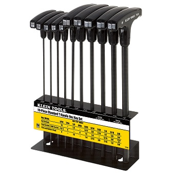 KLEIN NO.70152 Sets Wrench Metric T-Handie Hex-Keywith Stand (10 pcs.) Size 3/32&quot;-3/8&quot;