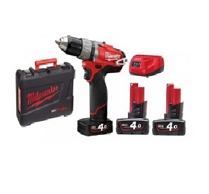 สว่านกระแทกไร้สาย MILWAUKEE NO.M12CPD-402C M12 2-speed percussion drill 10mm.  (Charger , 2x Battery 4.0Ah)