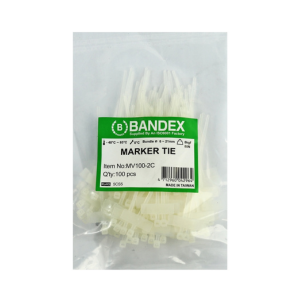 เคเบิ้ลไทร์มาร์เกอร์ BANDEX สีขาว MARKER TIE  NO.MV100-2C ขนาด 100 x 2.5mm. (100เส้น/1ถุง)