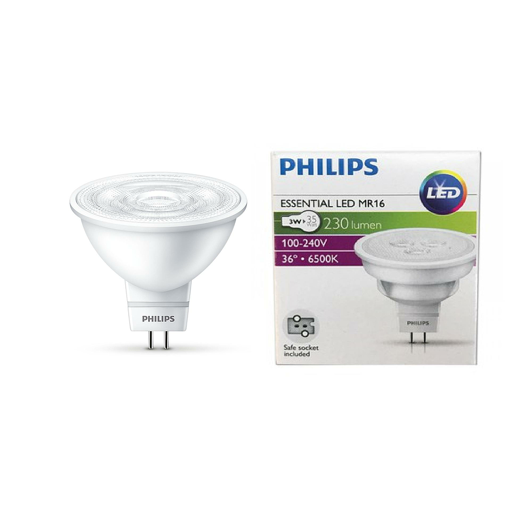 หลอดไฟฮาโลเจน PHILIPS Essential LED Spot MR16 3W 240V 230 lumen Warm White 3000K