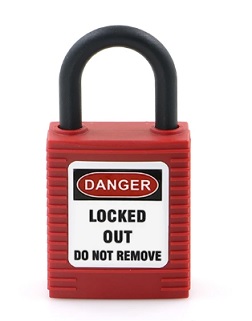 กุญแจ Safety Lockout padlock Nylon ,แกน 6 mm. 25 mm. PVC, Red