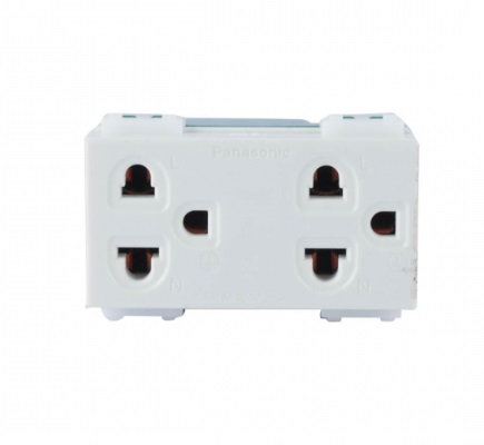 เต้ารับคู่มีกราวด์ HACO No.W8416V2 Duplex 3 Pin  Euro-American Socket with Safety Shutter (16A 250V) (White Color)