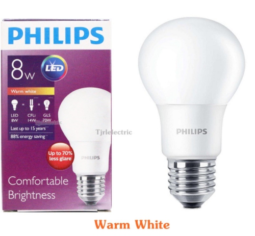 หลอดแอลอีดี PHILIPS LED Blub 8w E27 A60 3000K Warmwhite