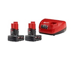 ชุดแท่นชาร์ตพร้อมแบตเตอรี่ MILWAUKEE No.M12-4.0Ah Lithium-Ion Battery, (Charger , Battery12V 4.0Ah x2)