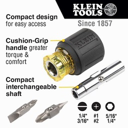 [702005063001] KLEIN NO.23NN71 (32561) 6-in-1 General Purpose Multi-Bit Screwdriver, 3-1/4&quot; Length