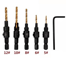 [004000000224] ดอกเจาะไม้ HSS Drill Bit Countersink Wood Drill Bit Set Cordless Step Drill Bits for Metal Woodworking #5 #6 #8 #10 #12