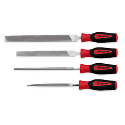 [113001115004] SNAP-ON NO.SGHBF500A Set File Soft Grip Mixed (Mill/Three Square/Round) Red Handles 4 pcs.