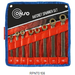 [102050162002] ชุดประแจแหวนข้างปากตายฟรีสปีด CONSO No.RPNT0108 Wrench Ratcheting Box/Open End Standard , 8-19 mm. (8pcs/set)