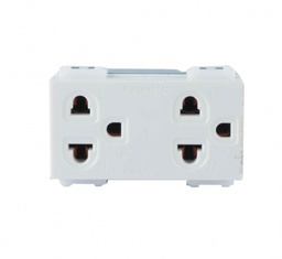 [E16129] เต้ารับคู่มีกราวด์ HACO No.W8416V2 Duplex 3 Pin  Euro-American Socket with Safety Shutter (16A 250V) (White Color)